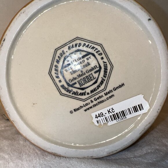 Korbel Beer Stein Mug By Risch-Lau & Gebr.Metz GmbH. Hand Made & Hand Painted - Picture 12 of 12